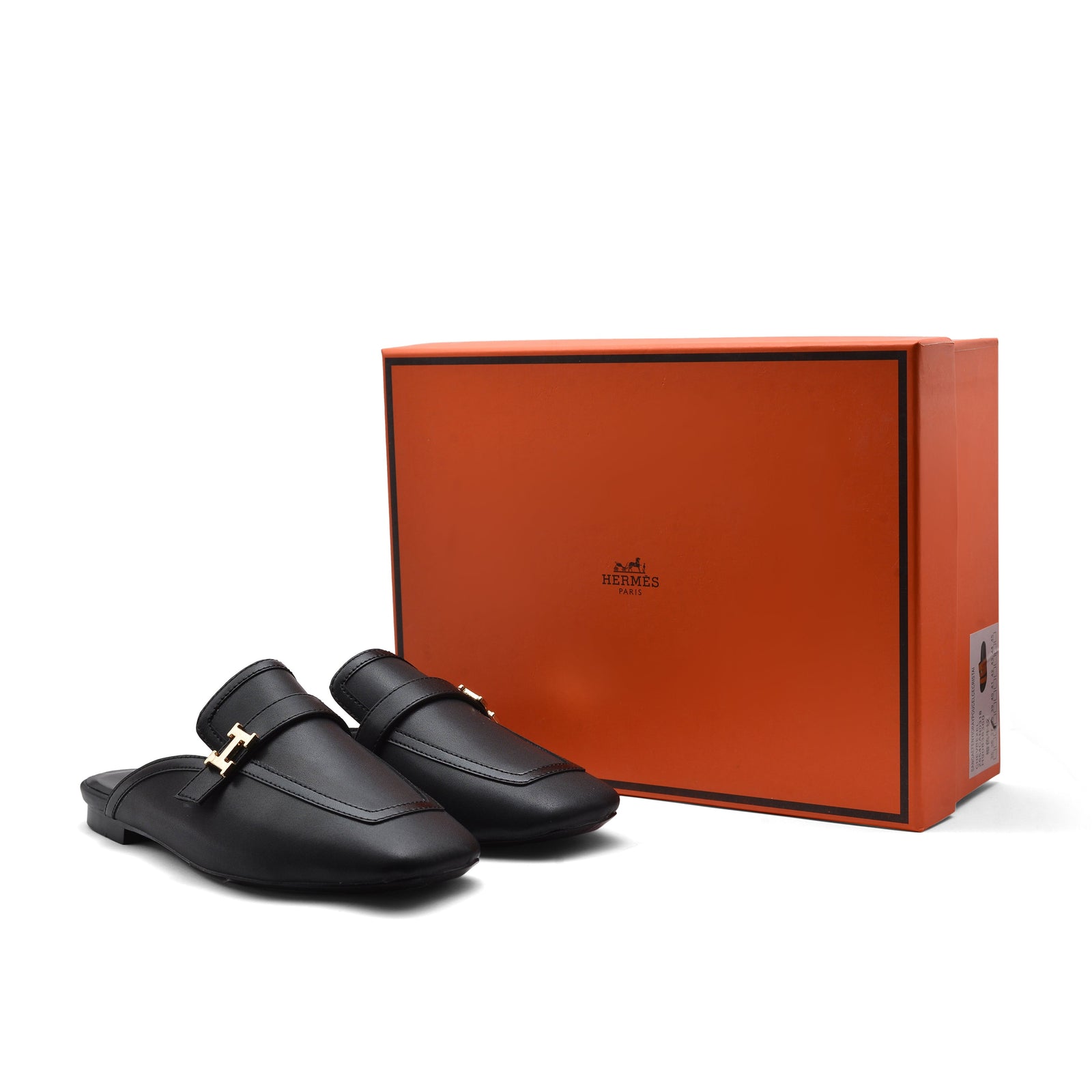Hermès Groupie H Logo Mules Flats Slipper Woman H66-1 Black - 4