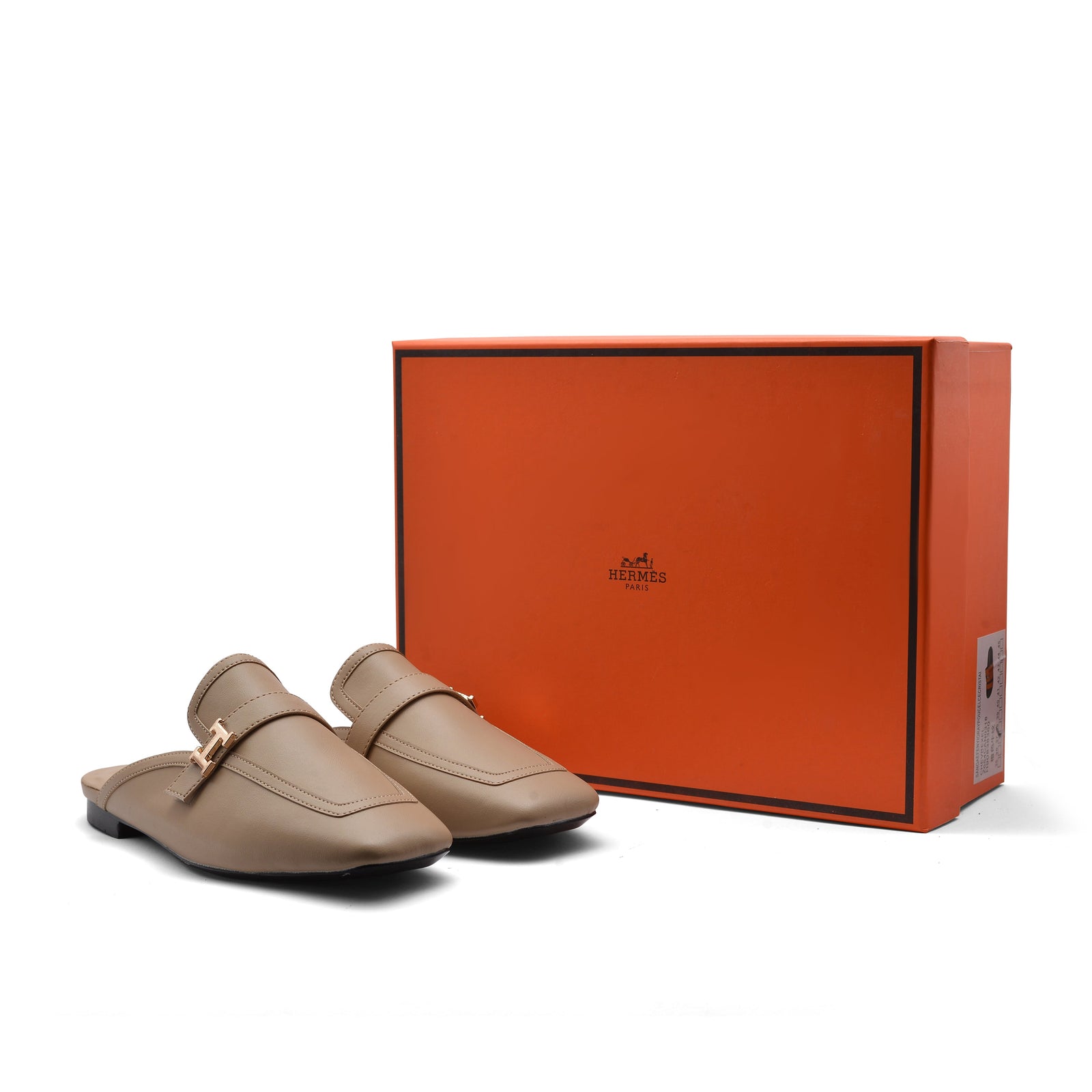 Hermès Groupie H Logo Mules Flats Slipper Woman H66-1 Beige - 4