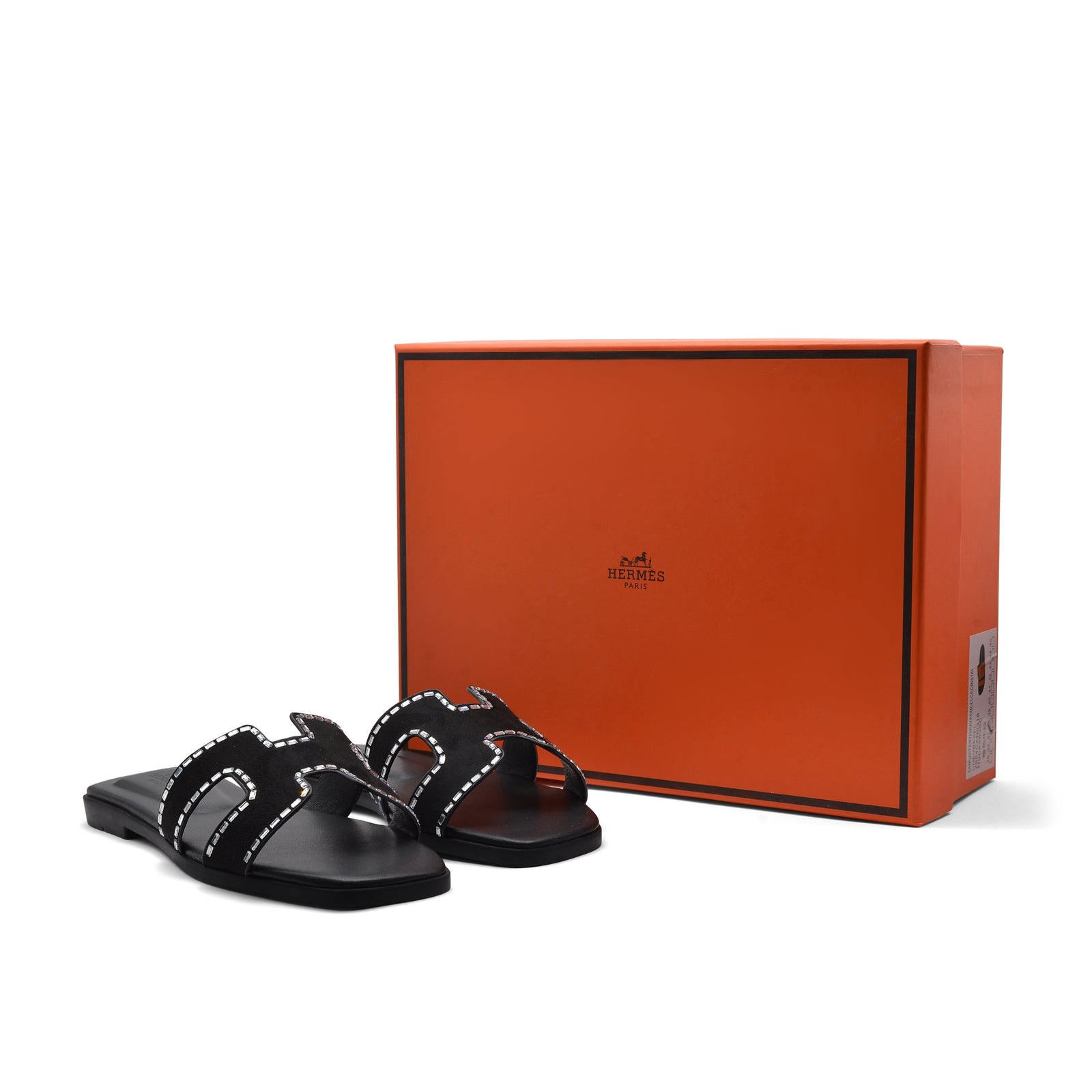 Hermes Calfskin Crystal Embellished Oran Sandals Woman H38-13 Black - 4