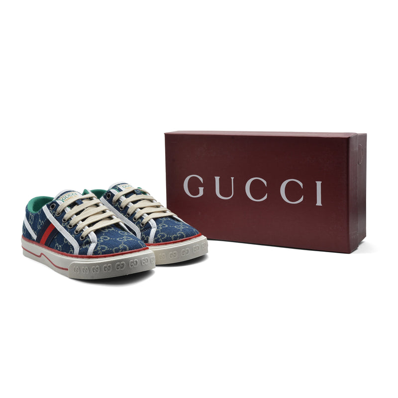 Gucci Cotton Wool Web Houndstooth Interlockin Sneakers Woman GG-1 Navy - 4