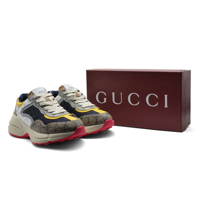 Gucci Supreme Monogram Mix Rhyton Sneakers Woman 20188-1 Beige&Yellow