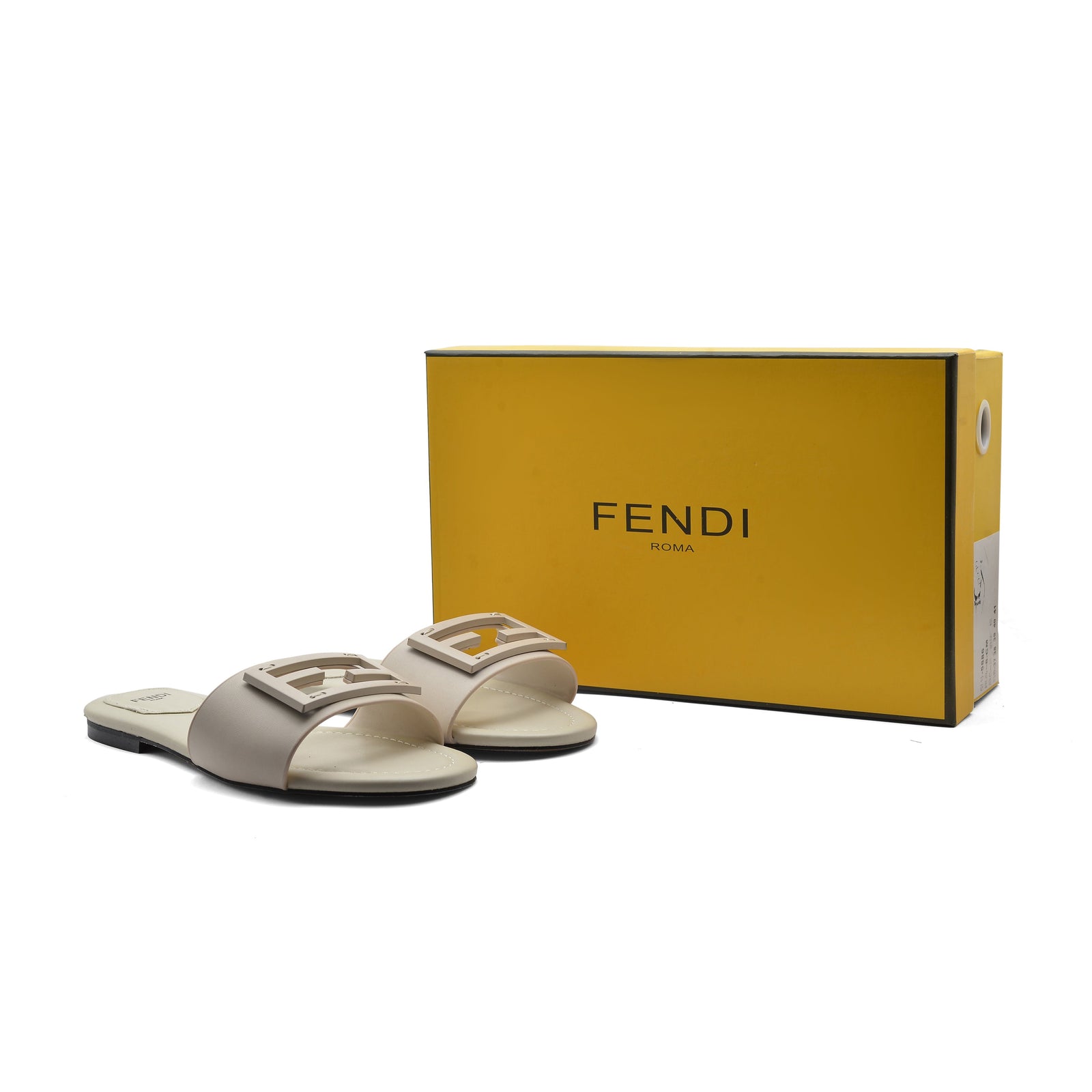 Fendi Baguette Cuoio Romano leather Signature Logo Slide Sandal Woman 1892-1 Beige - 4