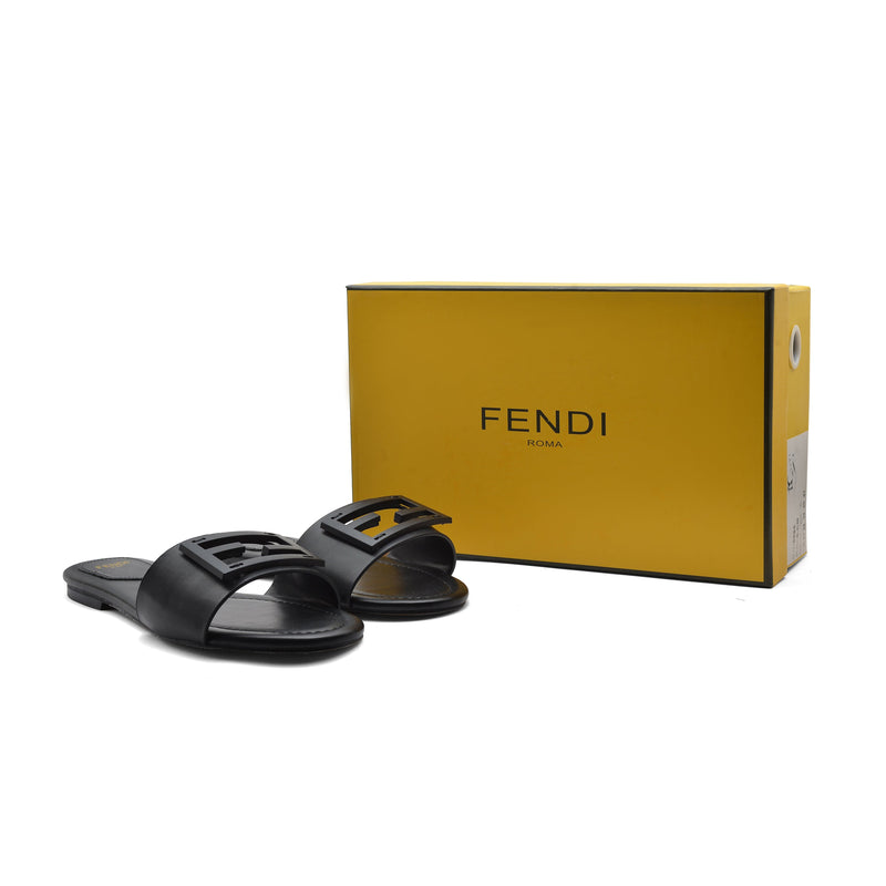 Fendi Baguette Cuoio Romano leather Signature Logo Slide Sandal Woman 1892-1 Black - 4