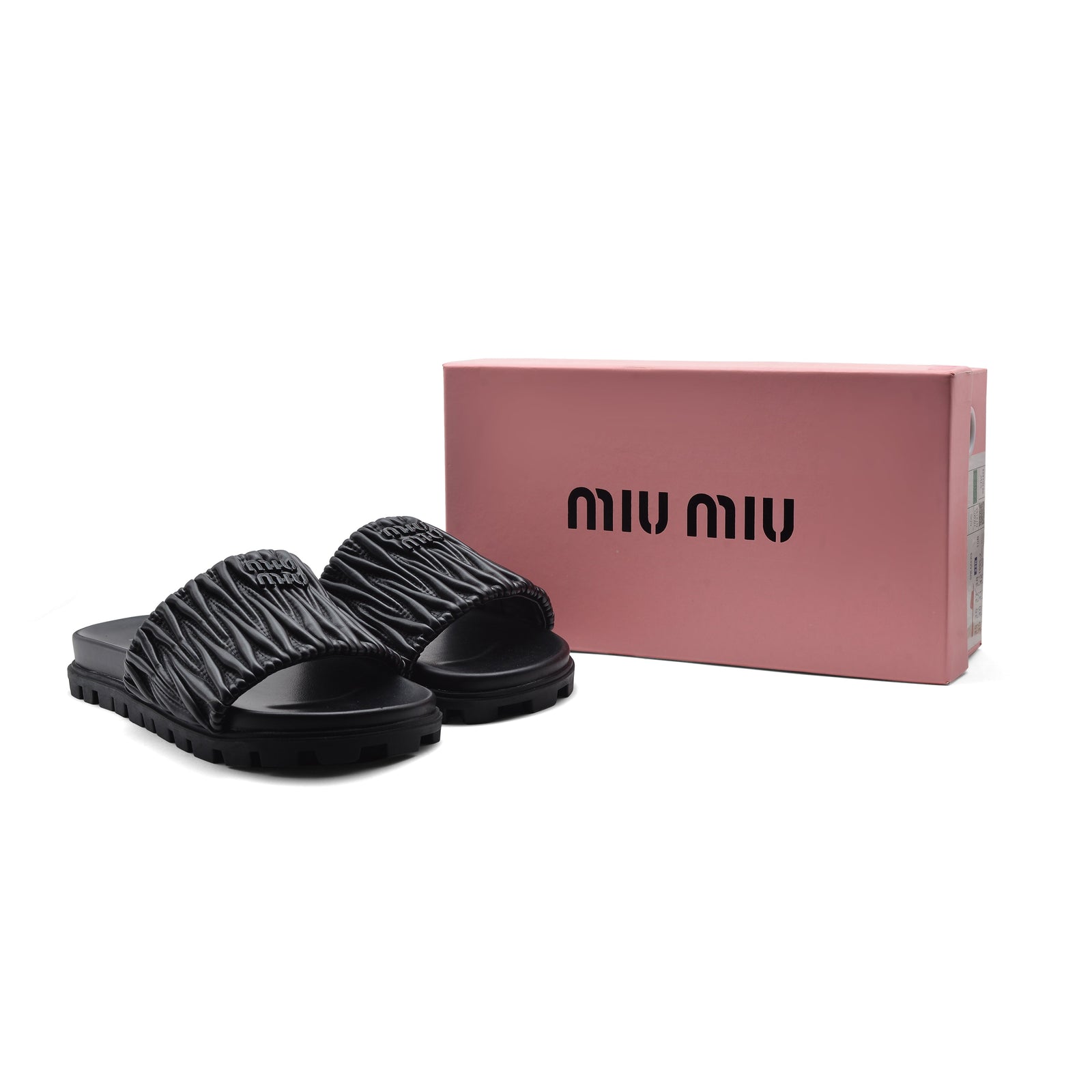 Miu Miu Designer Slides Nappa Leather Beach Slipper Woman 20343 Black - 4