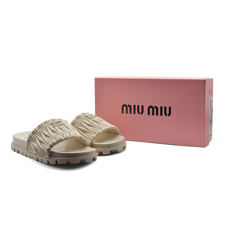 Miu Miu Designer Slides Nappa Leather Beach Slipper Woman 20343 Beige - 4