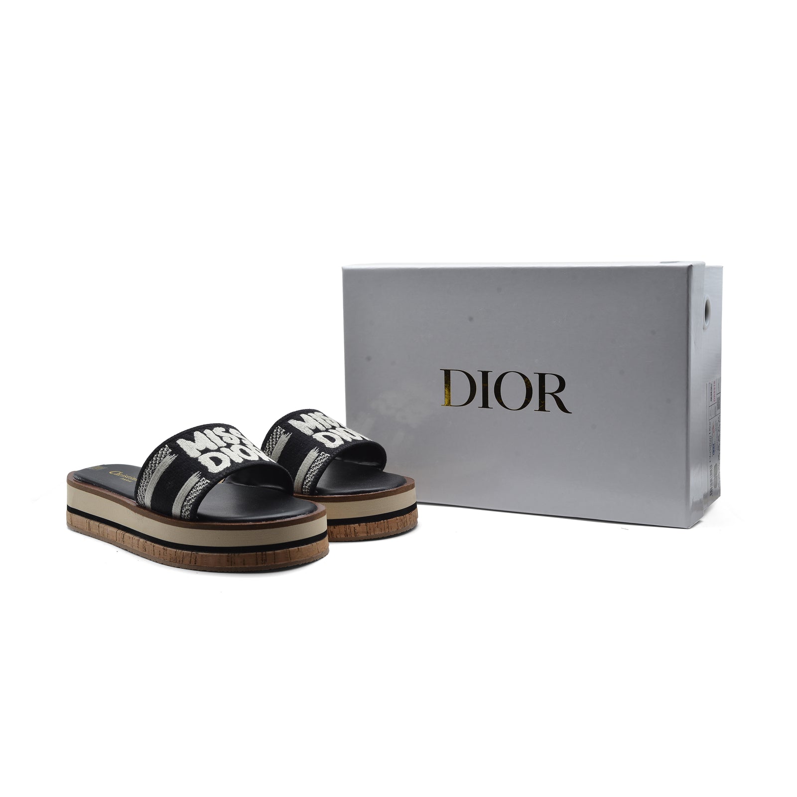 Christian Dior Dway Canvas Platform Raffia Chambray Jacquard Dioract Sandals Woman 2393 Black - 4