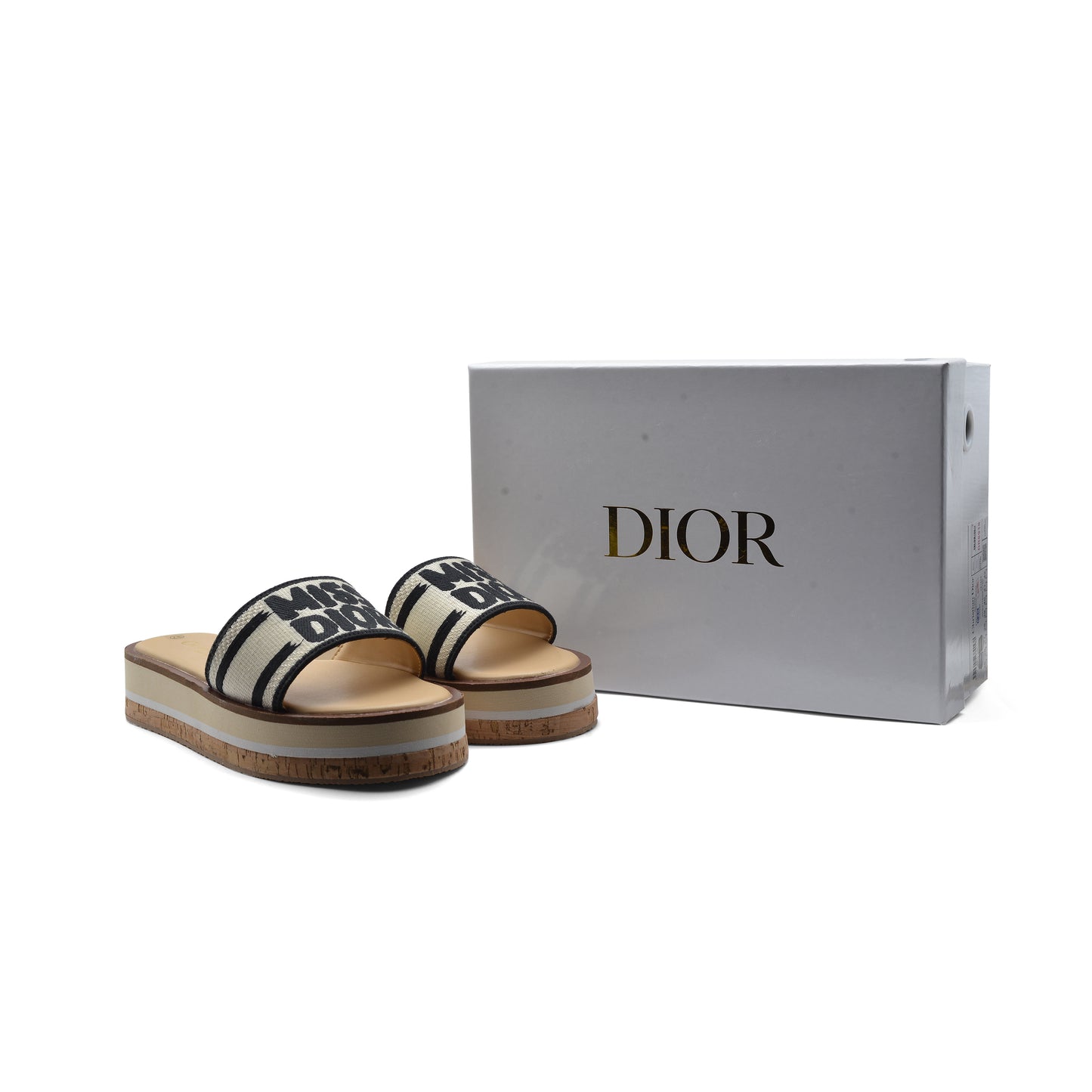 Christian Dior Dway Canvas Platform Raffia Chambray Jacquard Dioract Sandals Woman 2393 Beige