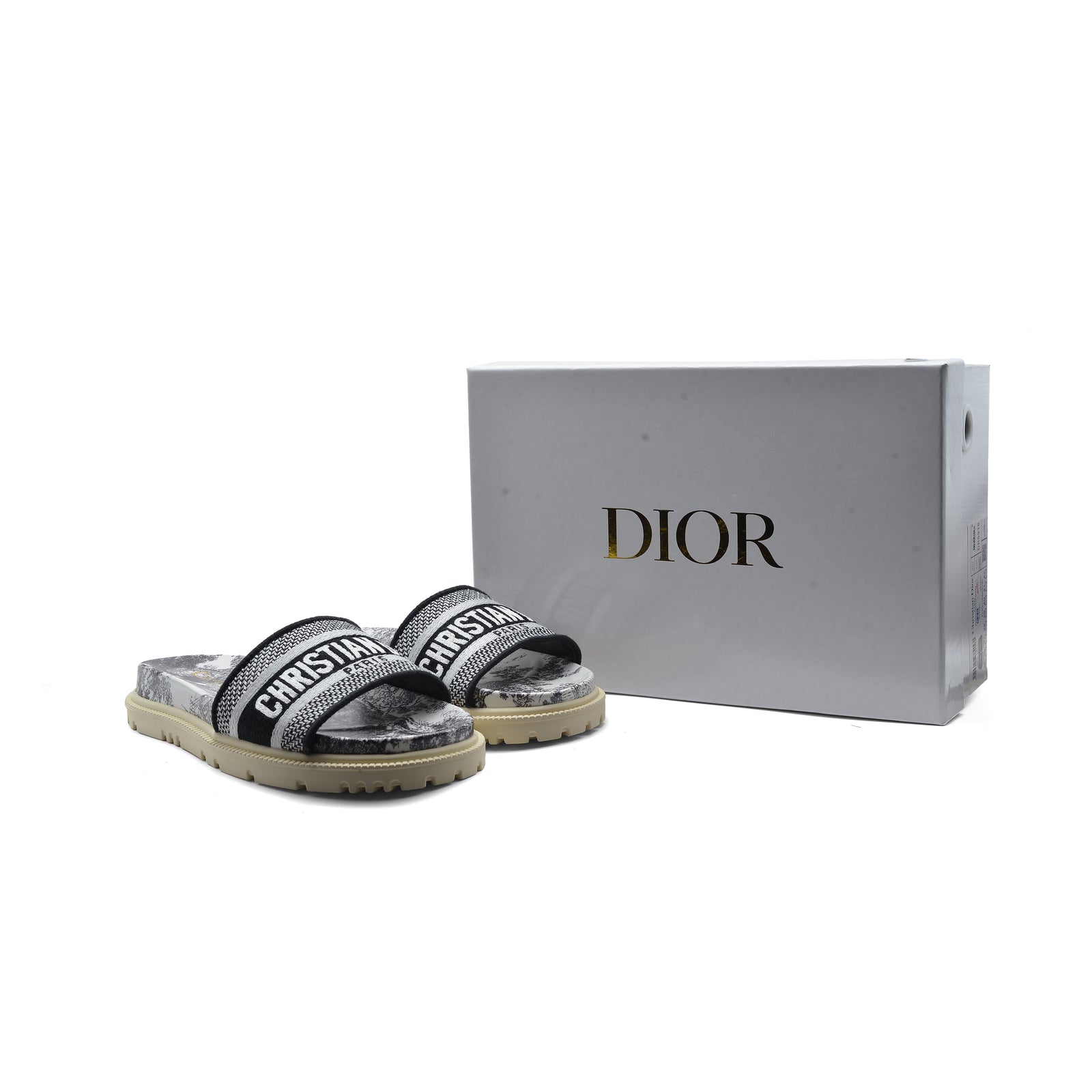 Christian Dior floral print Canvas Slide Sandals Woman DR-886 Black&White - 4