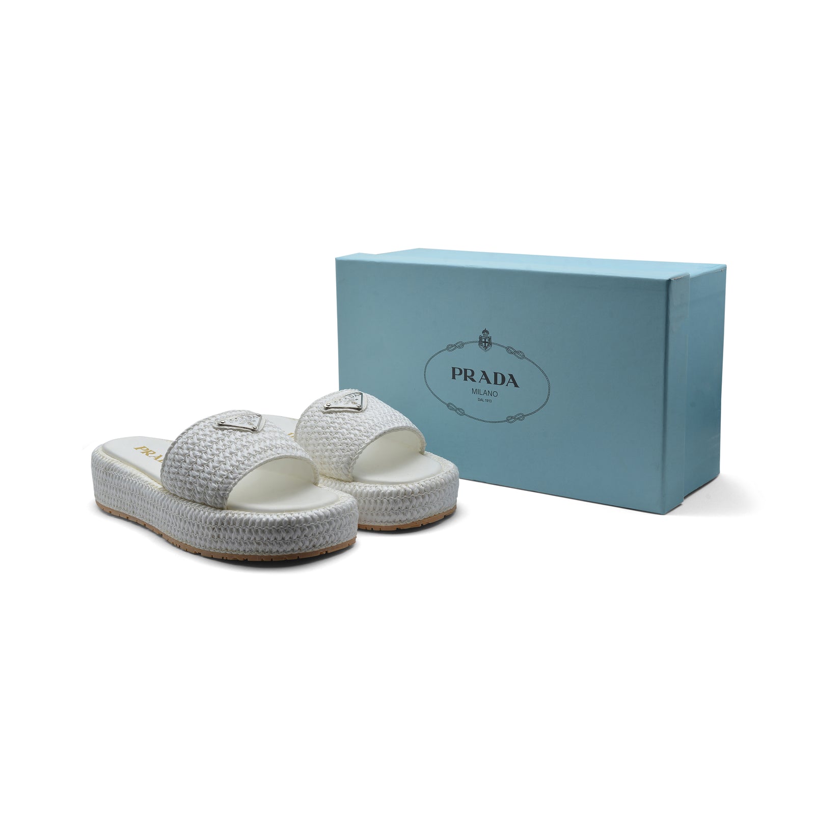 Prada Raffia Printed Espadrilles Crochet Flatform Sandals Woman PA-158 White - 4
