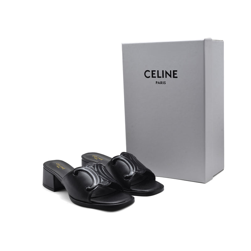 Celine Emblem Block Heel Leather Mule In Woman A2156 Black - 4
