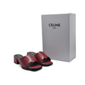 Celine Emblem Block Heel Leather Mule In Woman A2156 Burgundy - 4