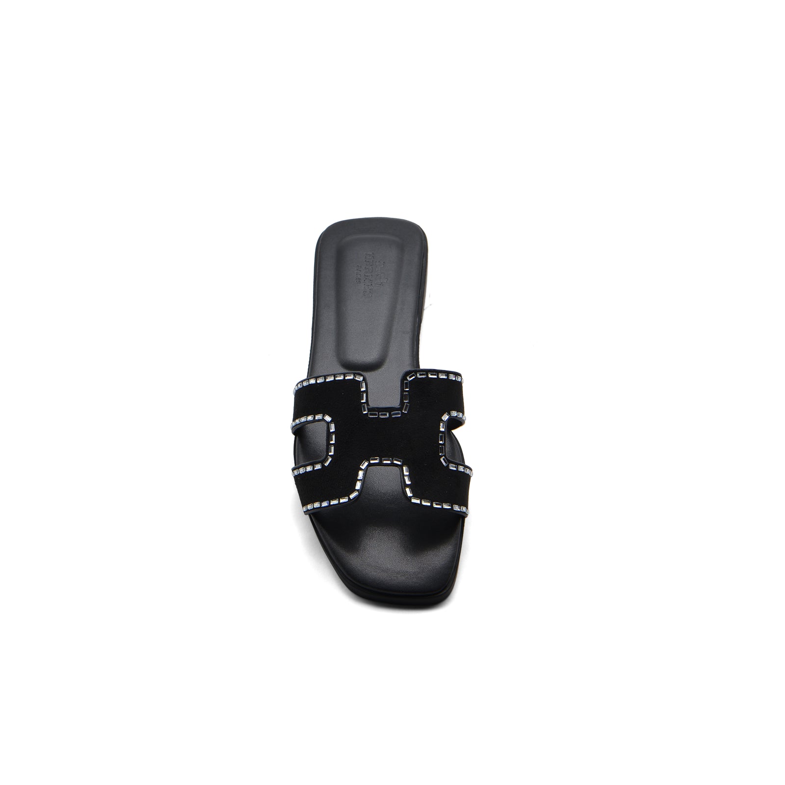 Hermes Calfskin Crystal Embellished Oran Sandals Woman H38-13 Black - 3
