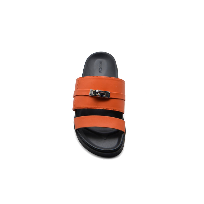 Hermes Jackson Sandals Designer Fumé Vivent Sliders Woman H8006-3 Orange - 3