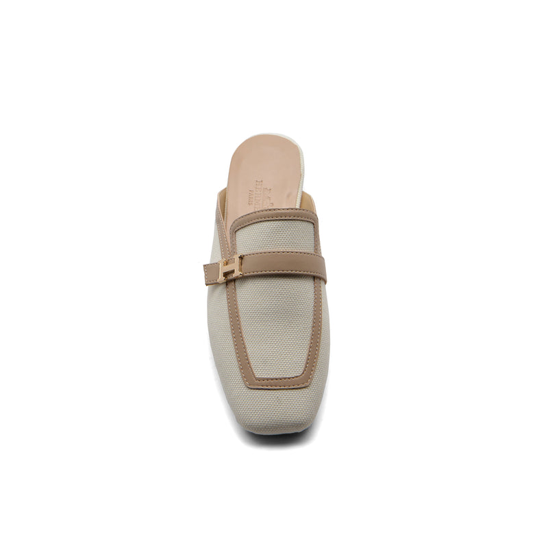 Hermès Groupie H Logo Mules Flats Slipper Woman H66-1 Off White&Beige - 3