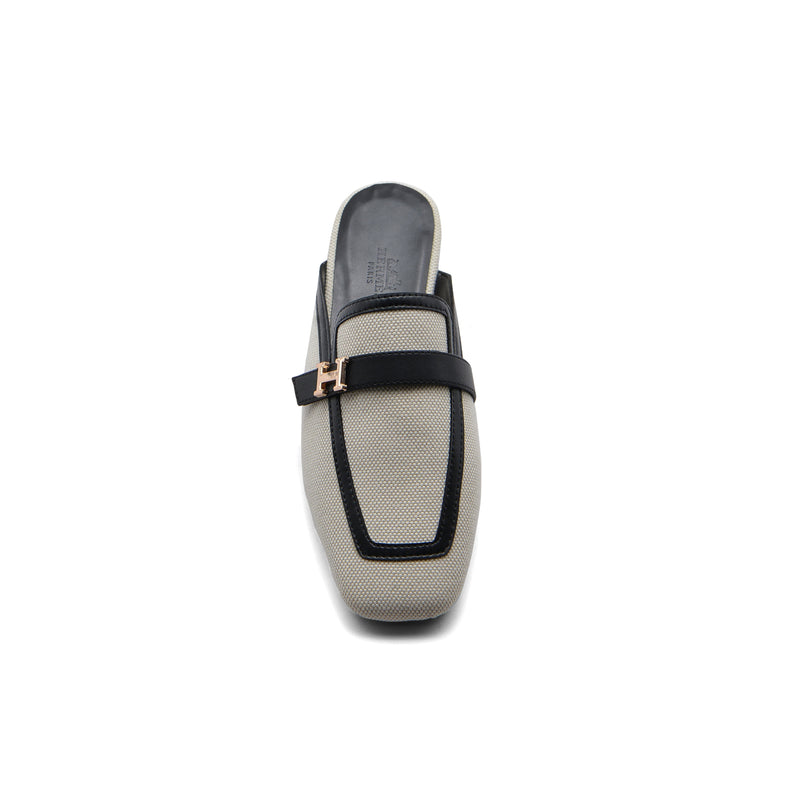 Hermès Groupie H Logo Mules Flats Slipper Woman H66-1 Off White&Black - 3