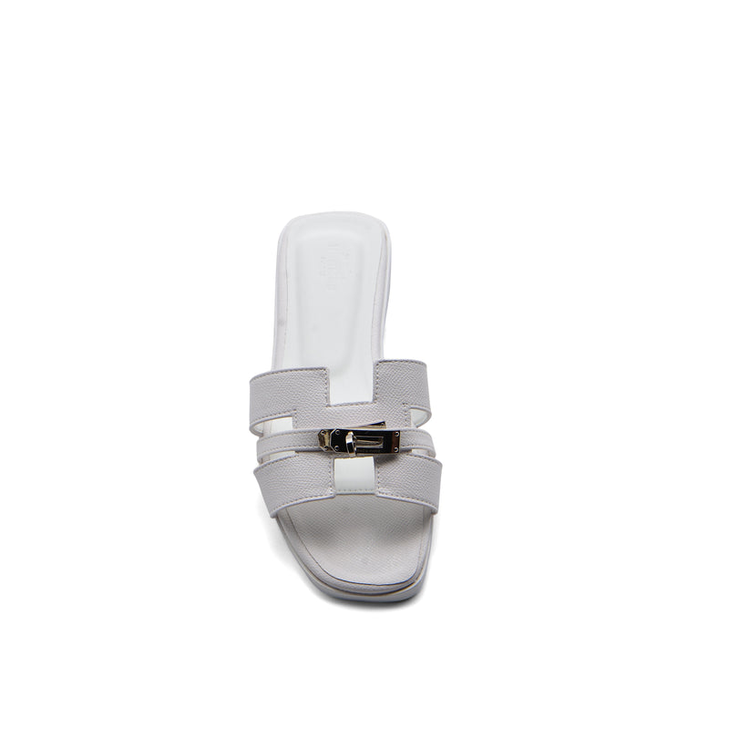 Hermes Calfskin Matte Alligator Giulia Sandals Woman H906 White - 3