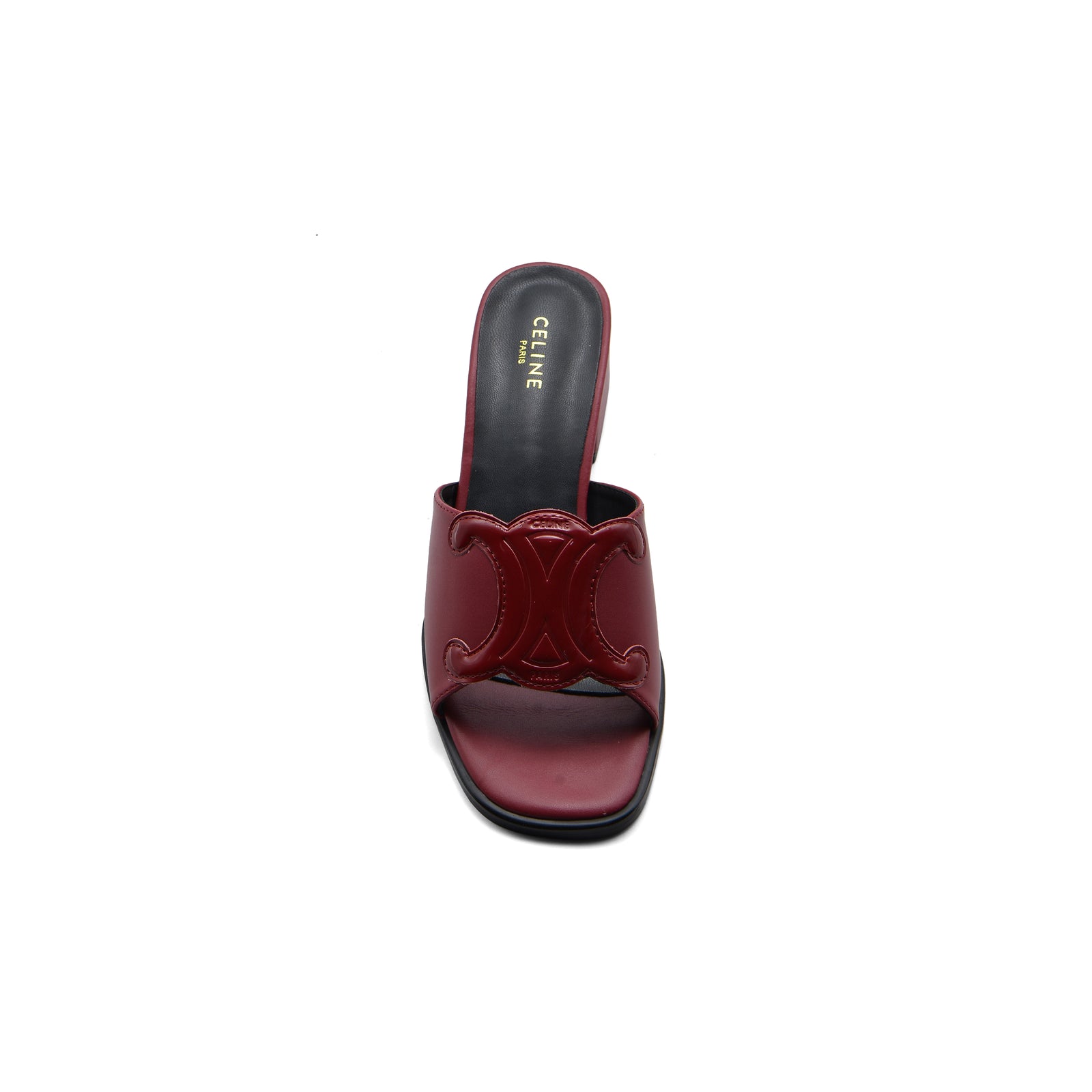 Celine Emblem Block Heel Leather Mule In Woman A2156 Burgundy - 3