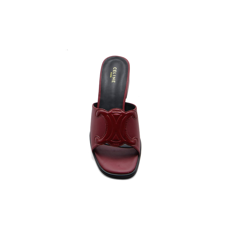 Celine Emblem Block Heel Leather Mule In Woman A2156 Burgundy - 3