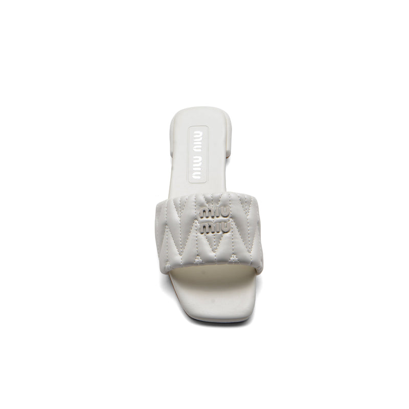 Miu Miu Leather Slides Sandals Summer Classic Leisure Flip Flops Slippers Women 3508 White - 3