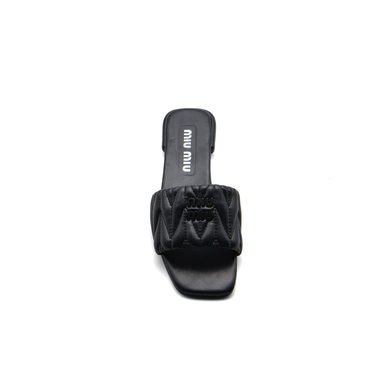 Miu Miu Leather Slides Sandals Summer Classic Leisure Flip Flops Slippers Women 3508 Black - 3