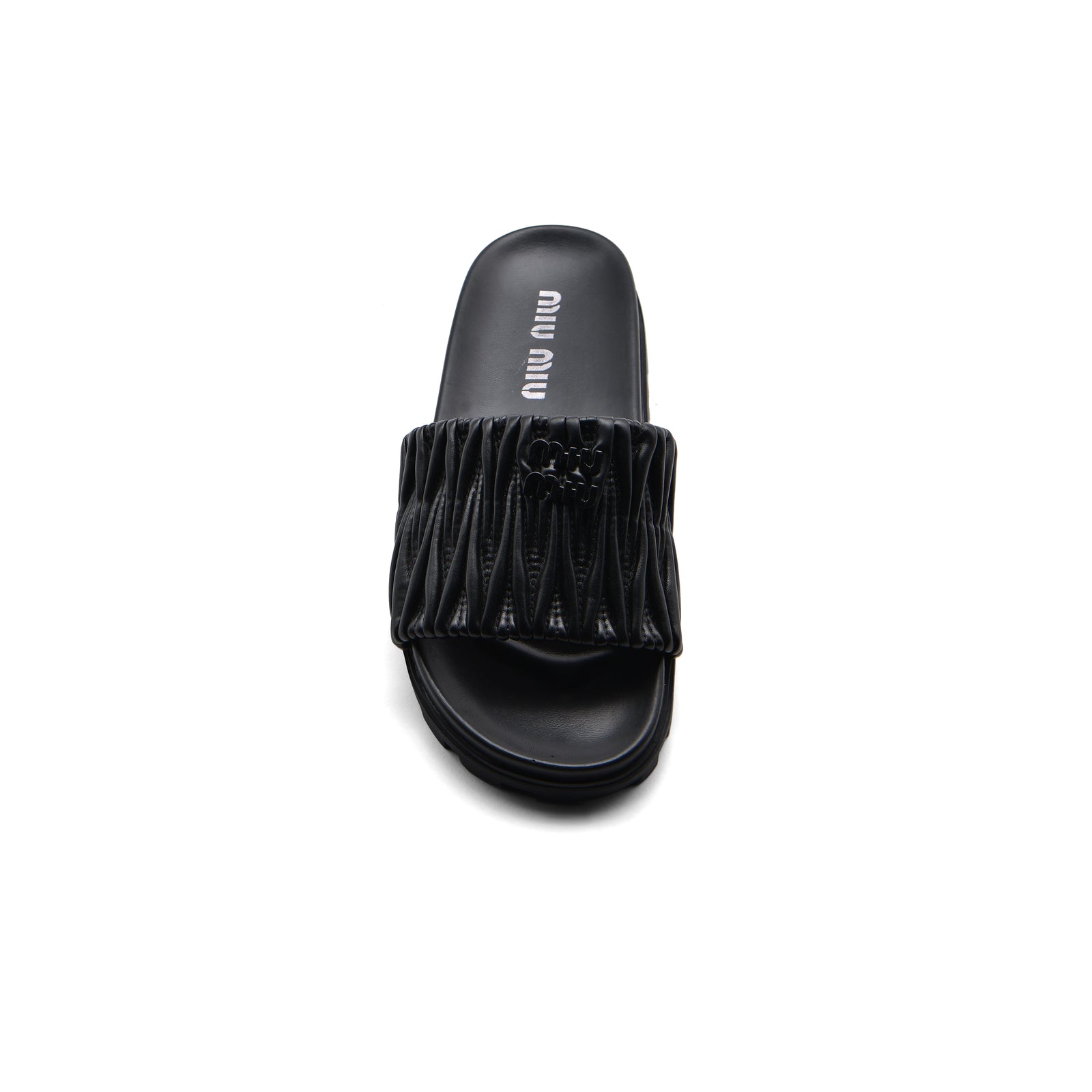 Miu Miu Designer Slides Nappa Leather Beach Slipper Woman 20343 Black - 3