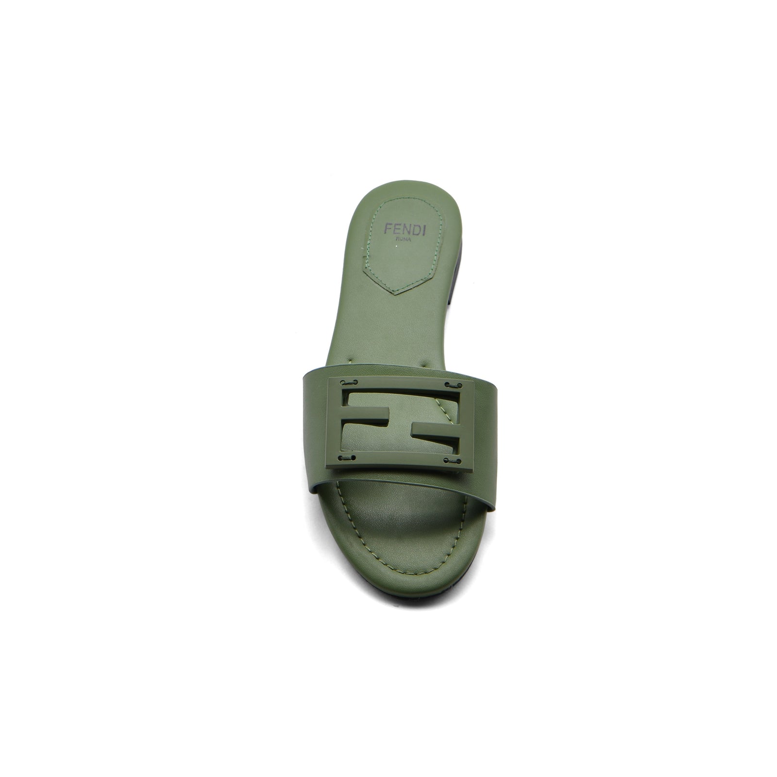 Fendi Baguette Cuoio Romano leather Signature Logo Slide Sandal Woman 1892-1 Green - 3