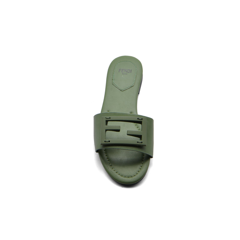 Fendi Baguette Cuoio Romano leather Signature Logo Slide Sandal Woman 1892-1 Green - 3