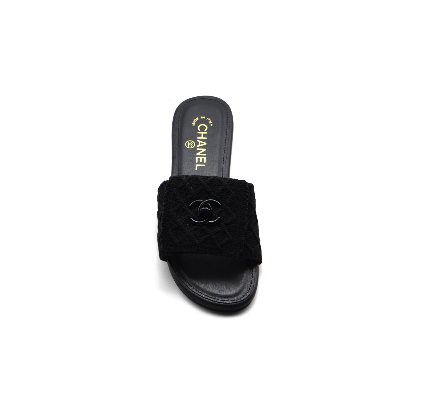 Chanel White Pearl CC Flat Slides Slipper Woman E6545 Black