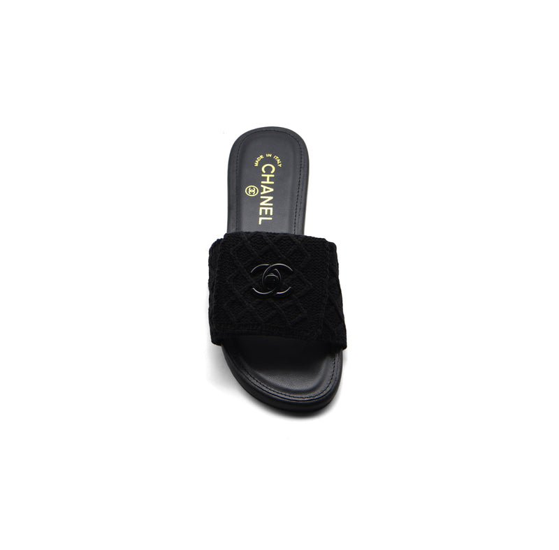 Chanel White Pearl CC Flat Slides Slipper Woman E6545 Black - 3