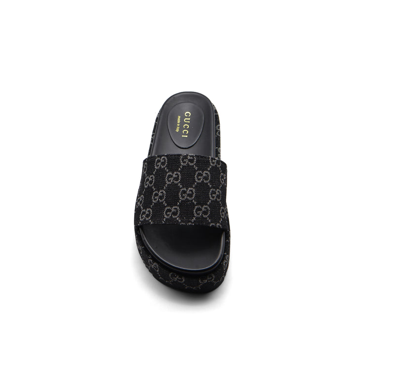 Gucci New Denim GG Monogram Angelina Platform Slide Woman 2020 Black - 3