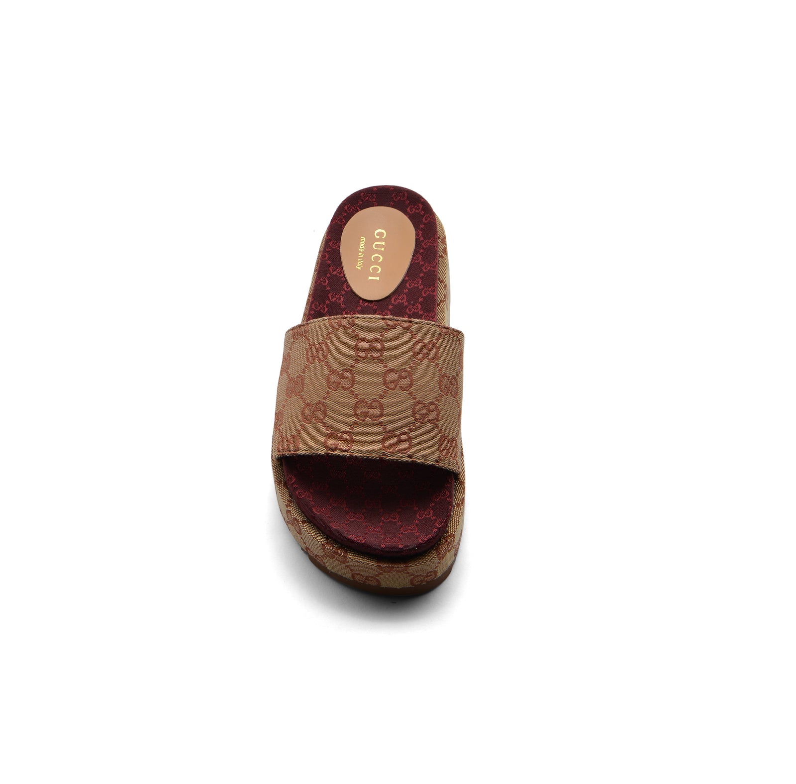 Gucci New Denim GG Monogram Angelina Platform Slide Woman 2020 Maroon - 3