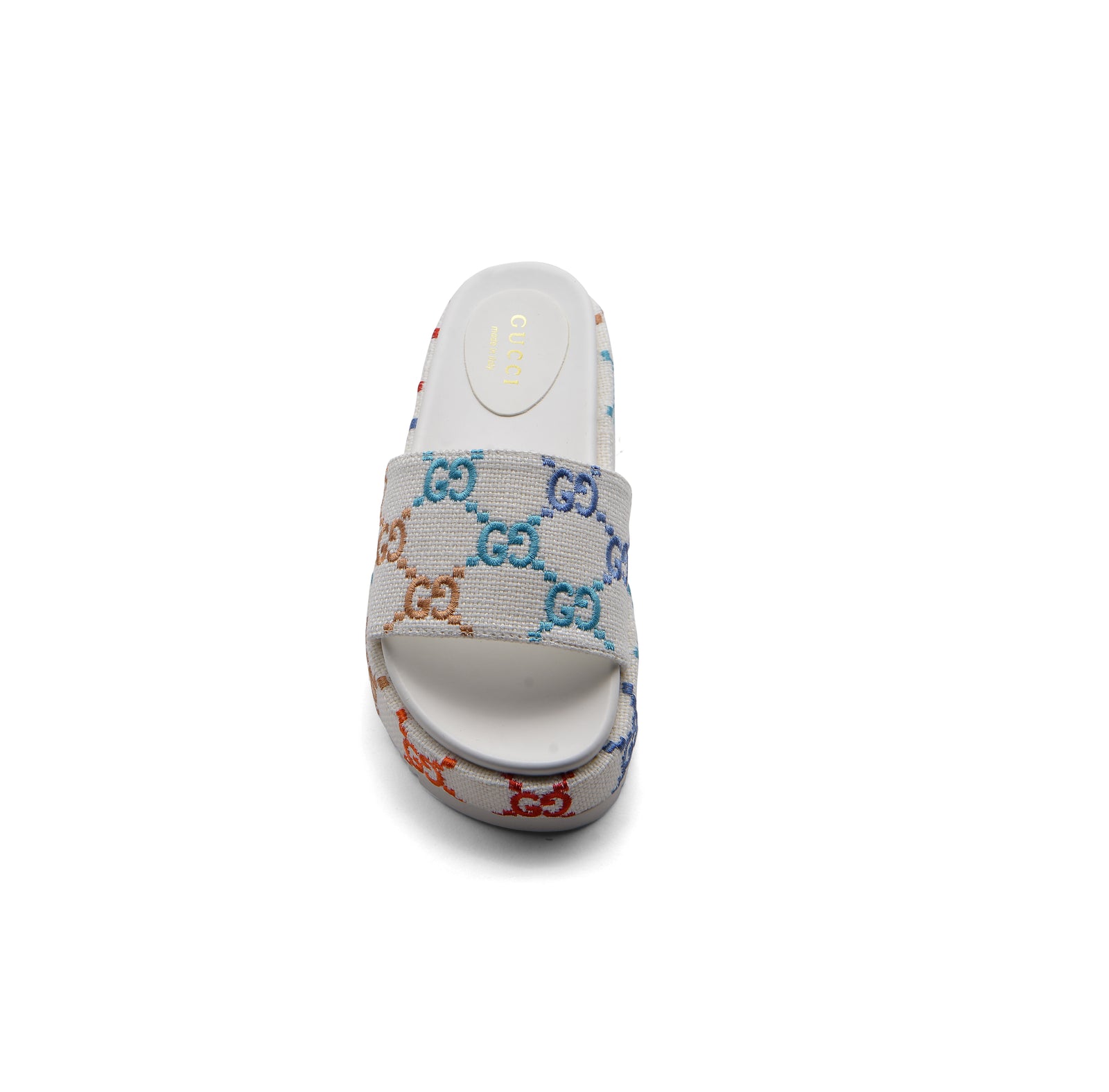 GUCCI Platform Multicolor logo print canvas slides Woman 2020-G5 White - 3