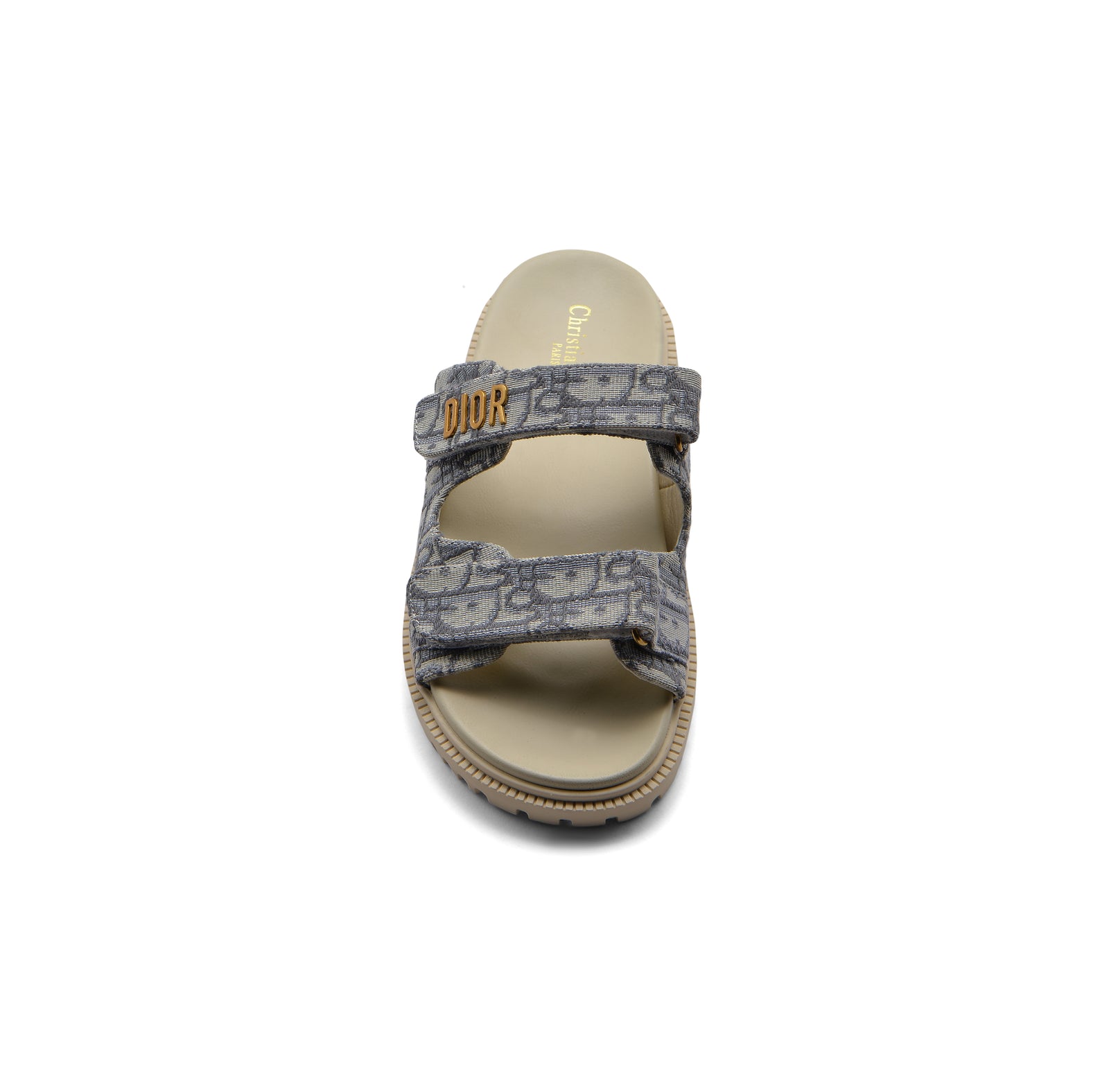Christian Dior Textured with Gold Accents Oblique Raffia Chambray Jacquard Dioract Sandals Woman 16888-2 Gray - 3