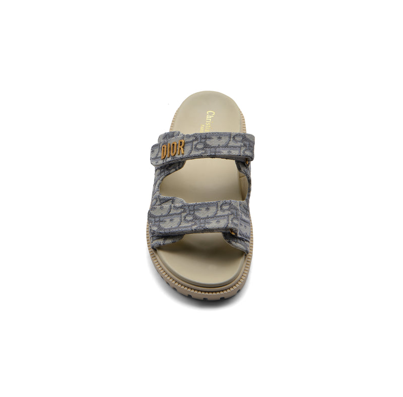 Christian Dior Textured with Gold Accents Oblique Raffia Chambray Jacquard Dioract Sandals Woman 16888-2 Gray - 3