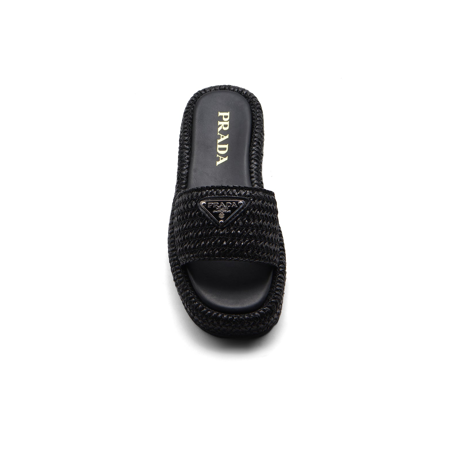 Prada Raffia Printed Espadrilles Crochet Flatform Sandals Woman PA-158 Black - 3