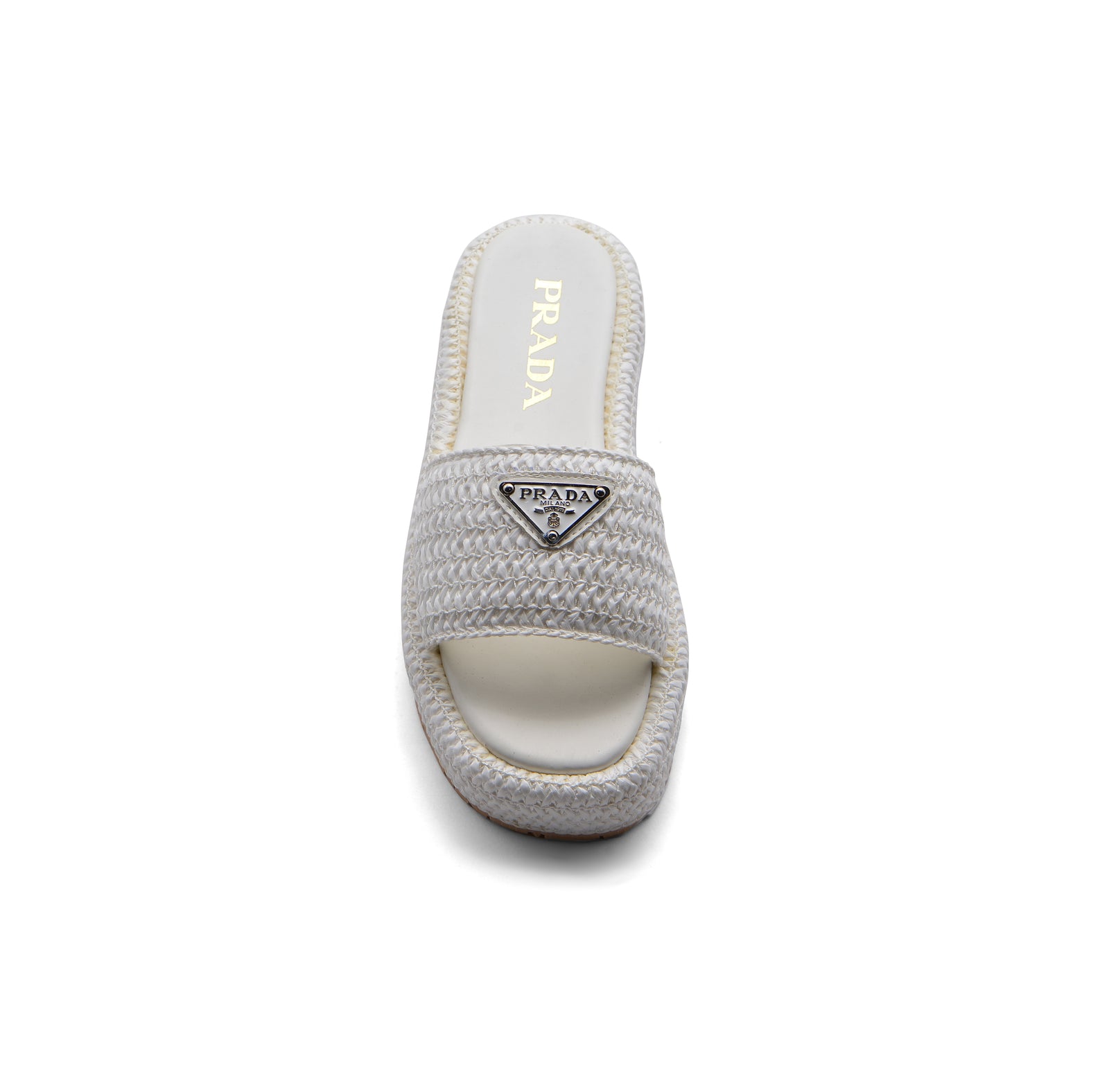 Prada Raffia Printed Espadrilles Crochet Flatform Sandals Woman PA-158 White - 3