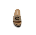 Coach Brand Thick Soled Slippers Logo Print Sandals Leather Women 8109 Beige - 3