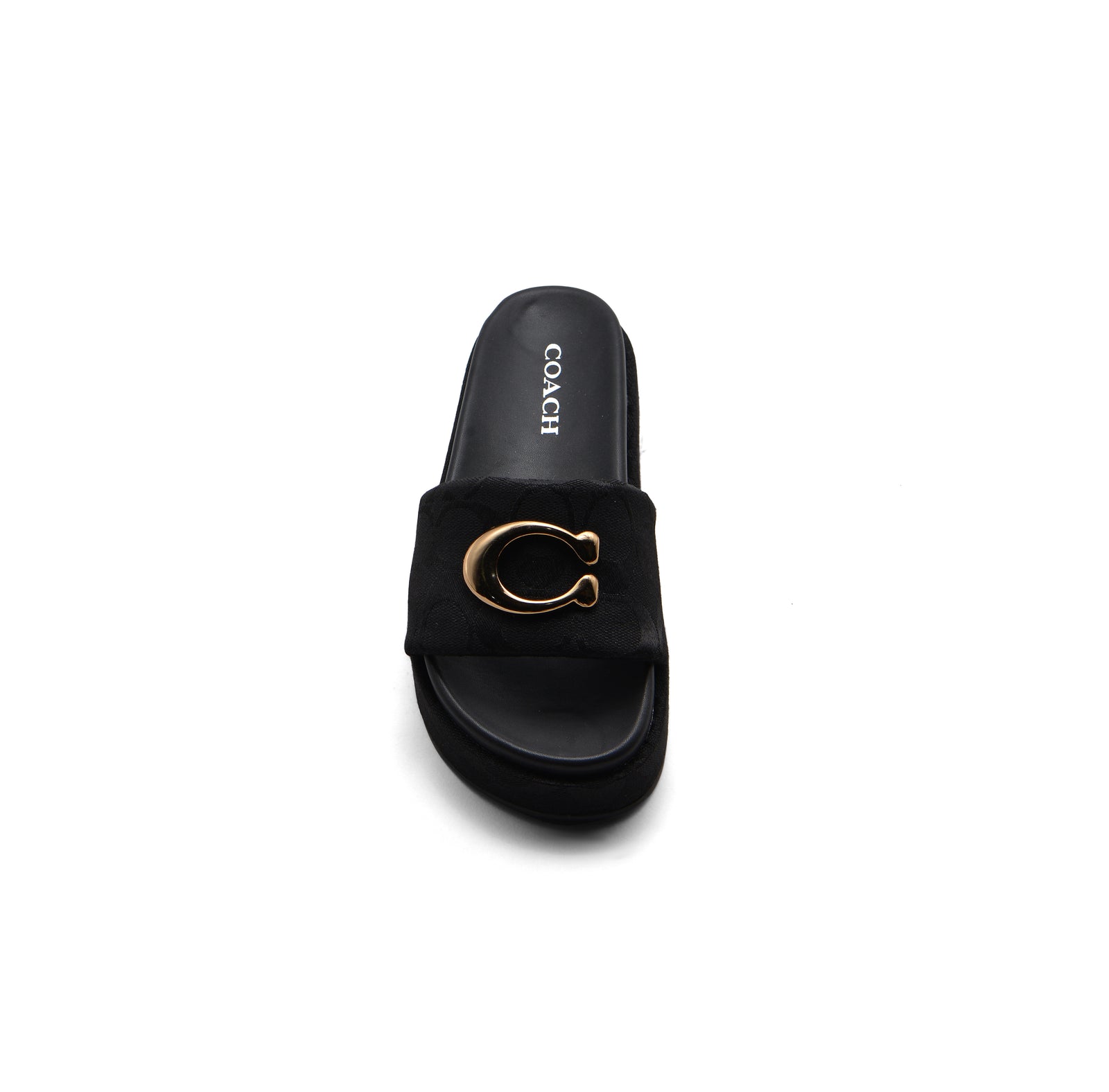Coach Brand Thick Soled Slippers Logo Print Sandals Leather Women 8109 Black - 3