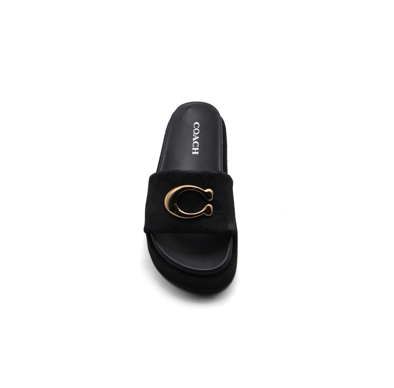 Coach Brand Thick Soled Slippers Logo Print Sandals Leather Women 8109 Black - 3