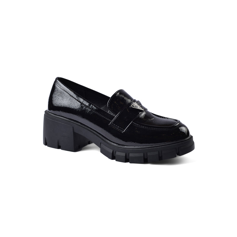 Prada Monolith Leather Loafers shines High Heels Woman TN-165 Black - 1