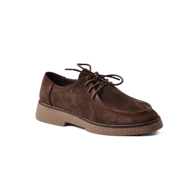 Faux Suede Laced Chunky Loafer Shoes Woman JK-01 Coffee
