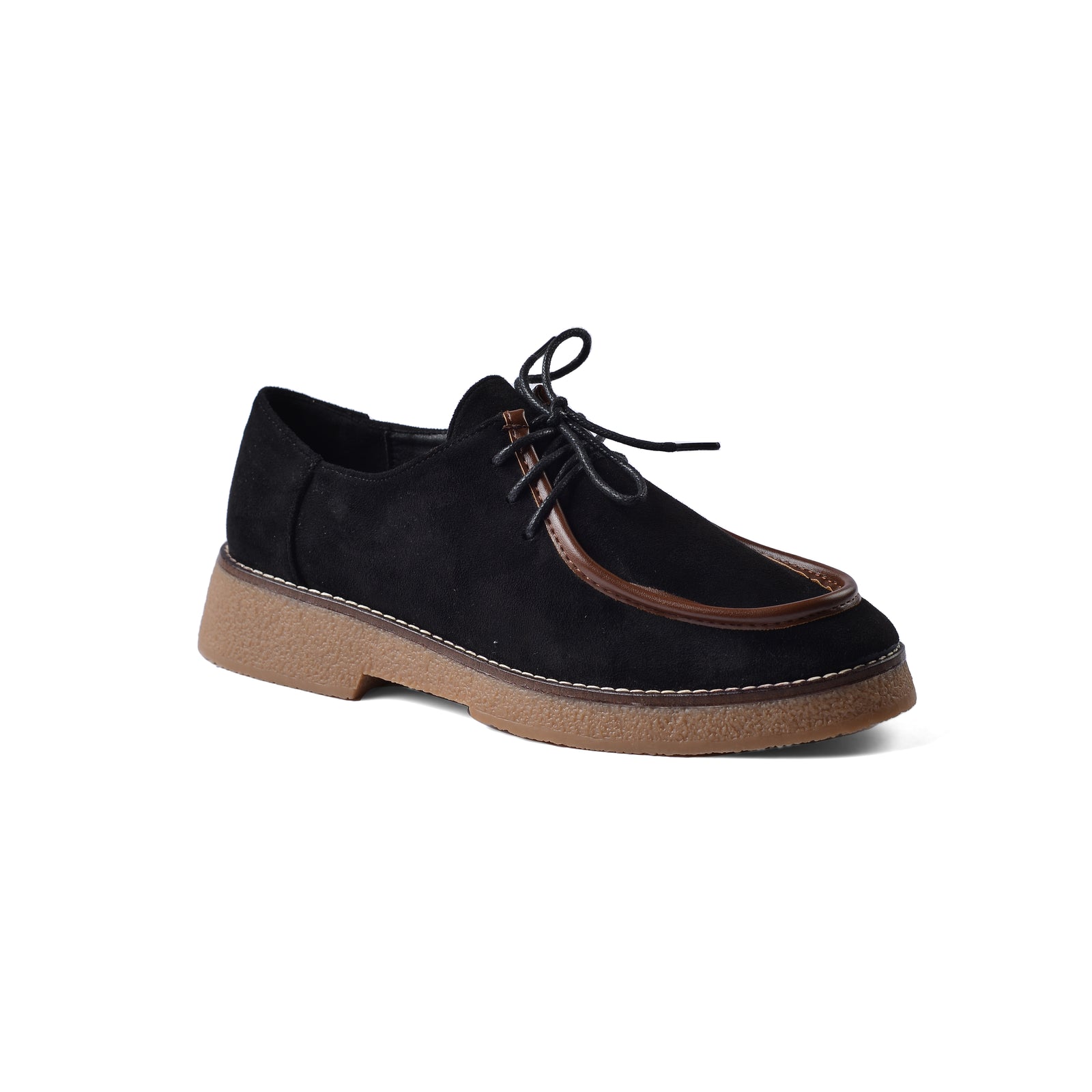 Faux Suede Laced Chunky Loafer Shoes Woman JK-01 Black - 1