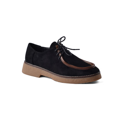 Faux Suede Laced Chunky Loafer Shoes Woman JK-01 Black