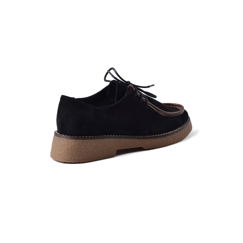 Faux Suede Laced Chunky Loafer Shoes Woman JK-01 Black - 2