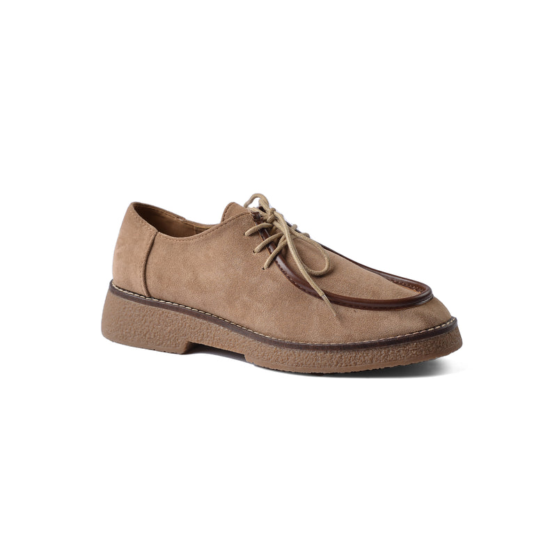 Faux Suede Laced Chunky Loafer Shoes Woman JK-01 Khaki - 1