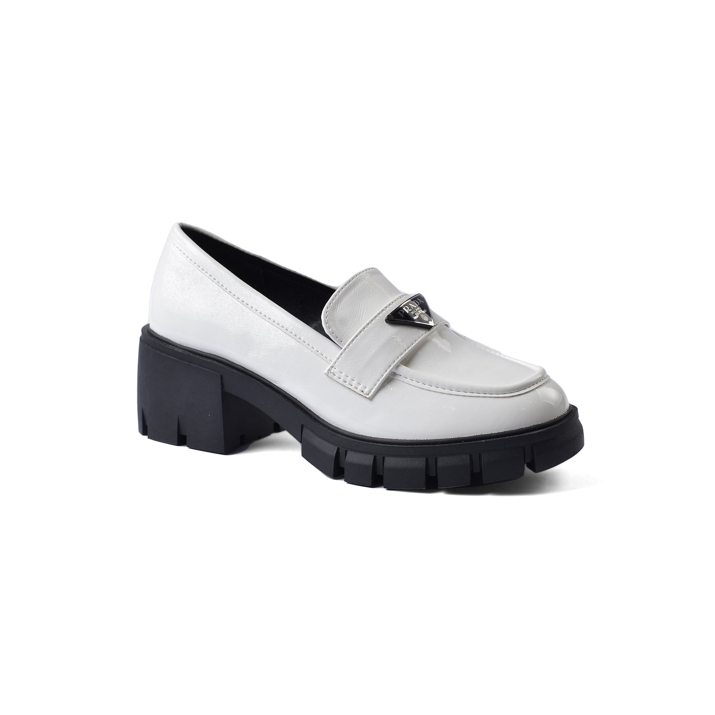 Prada Monolith Leather Loafers shines High Heels Woman TN-165 White