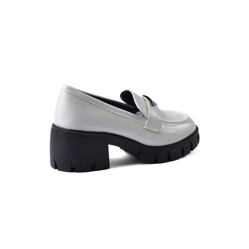 Prada Monolith Leather Loafers shines High Heels Woman TN-165 White - 2