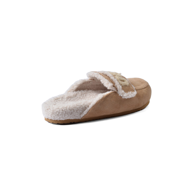 UGG Flat Open Back Loafer Slipper Luxury Woman VK-113 Beige - 2