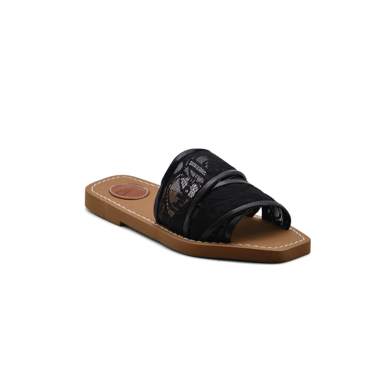 Chloé Woody Flat Mule Sandals in Lace For Woman CH-15 Black - 1