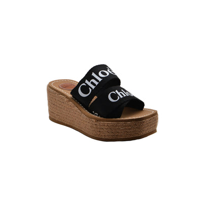 Chloe Woody Espadrille Platform Wedge Mules Woman CH-5 Black